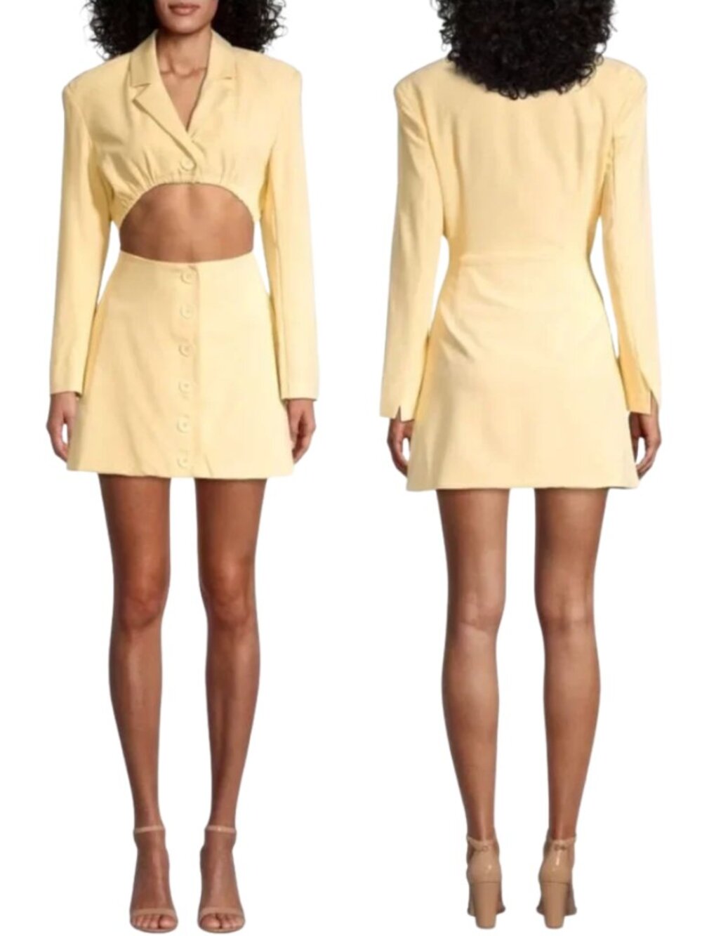 Danielle Bernstein Stretch Cut Out Blazer Mini Dress Womens Medium Butter Yellow